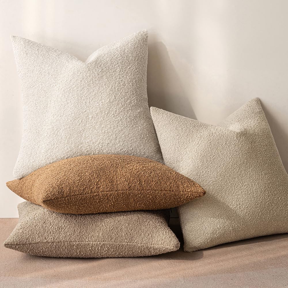 Miulee 24X24 Inch Decorative Pillow Covers For Couch Bed Set Of 2 Textured Boucle Neutral Throw Pillows Khaki Accent Solid Euro Cushion Pillowcase Cozy Soft Chair Sofa Livingroom Home Decor
