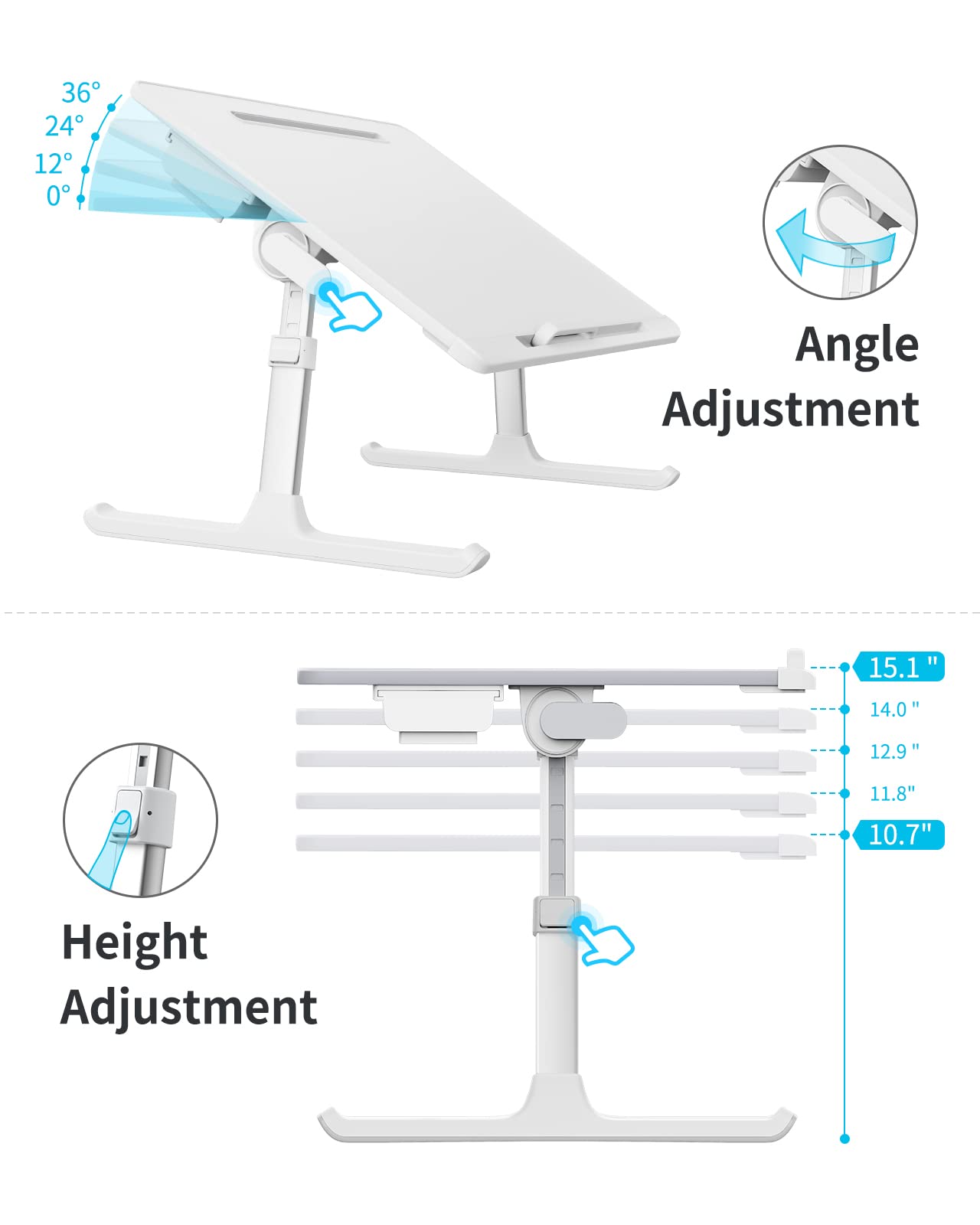 Laptop Bed Tray Table, Saiji Adjustable Bed Desk For Laptop, Foldable Laptop Stand With Storage Drawer For Eating, Working, Writ