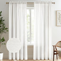 Melodieux Ivory Semi Sheer Curtains 96 Inches Long For Living Room, Bedroom Faux Linen Texture Rod Pocket Privacy Sheer Drapes,