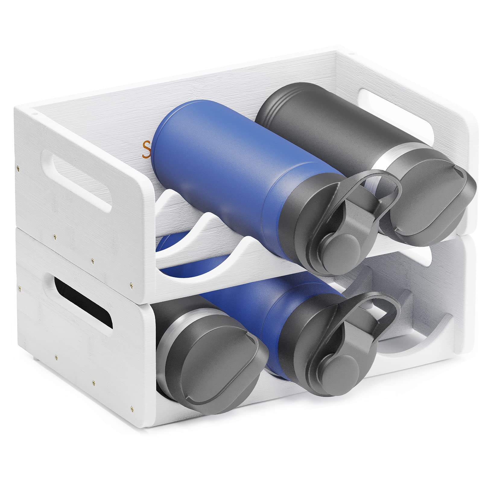 Spaceaid Bamboo Water Bottle Organizer With Labels, Kitchen Pantry Storage Rack For Cabinets, Home Cup And Wine Bottle Holder Sh