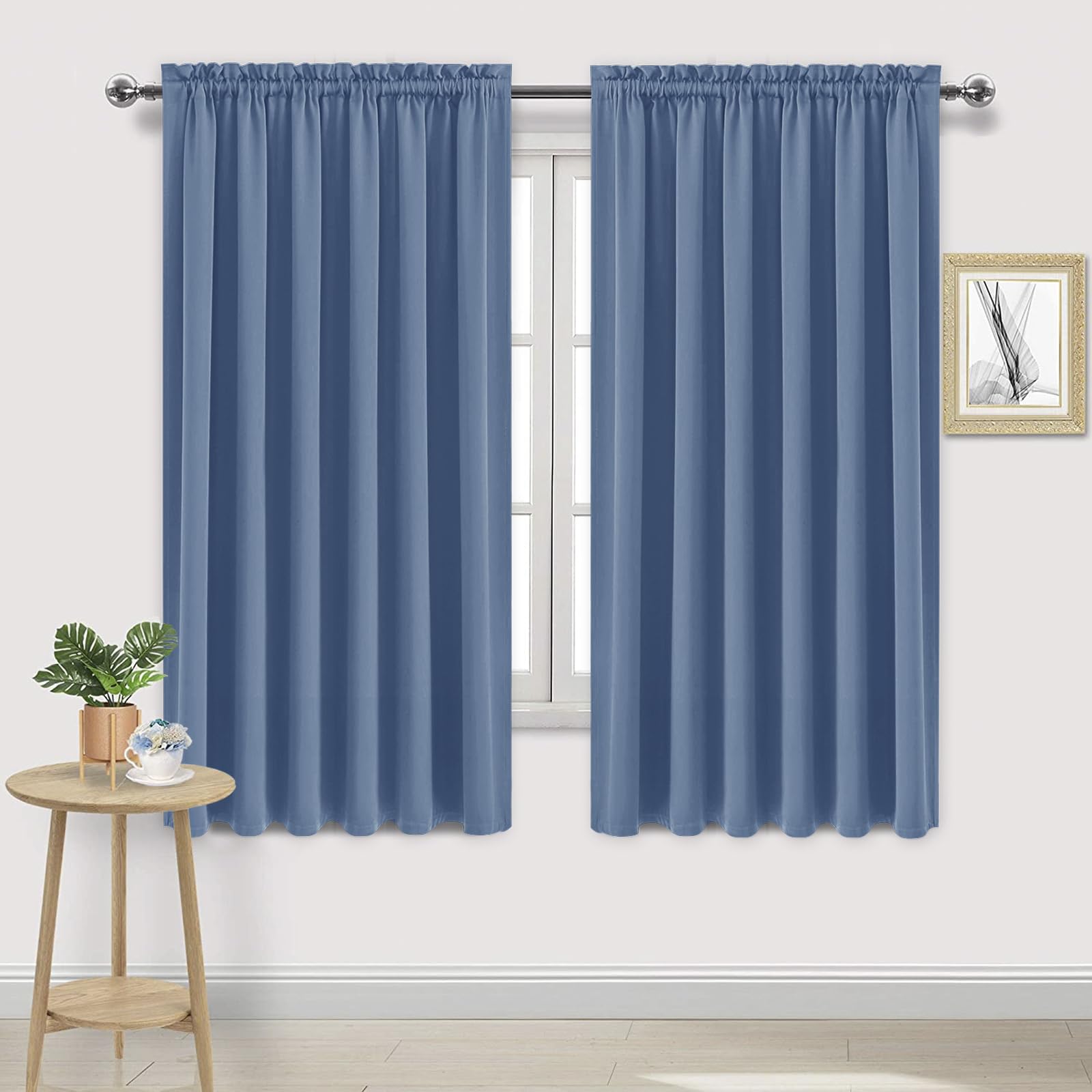 Dwcn Blackout Curtains For Living Room Thermal Insulated, Energy Saving & Noise Reducing Bedroom Curtains, Dusty Blue, W 70X L 6