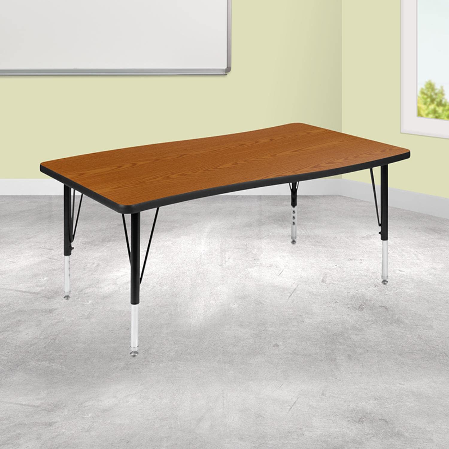 Flash Furniture Wren 28'W X 47.5'L Rectangular Wave Flexible Collaborative Oak Thermal Laminate Activity Table - Height Adjustable Short Legs