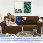 Znsayotx 1 Piece Jacquard Couch Covers For 3 Cushion Couch Living Room High Stretch Sofa Cover Pets Dogs Friendly Anti Slip Thickened Slipcovers Furniture Protector (Large, New Pattern Coffee)