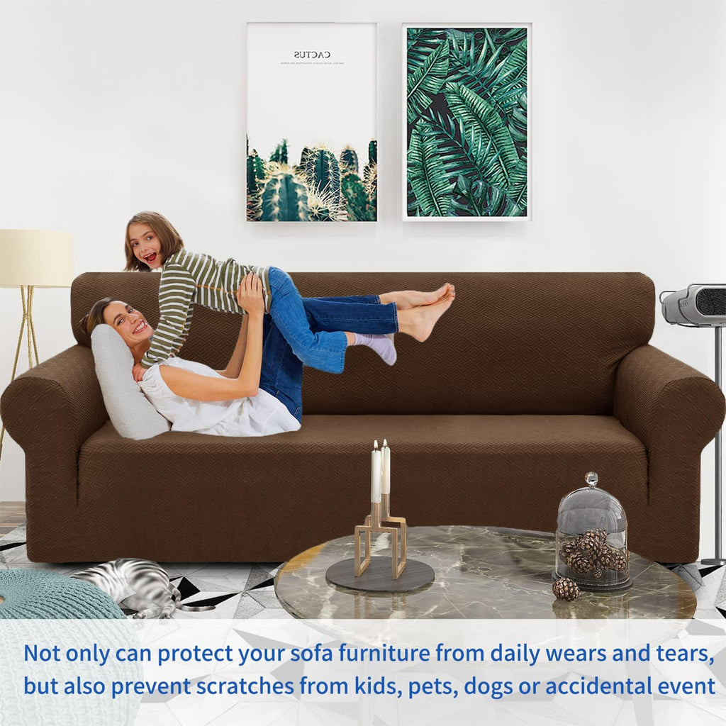 Znsayotx 1 Piece Jacquard Couch Covers For 3 Cushion Couch High Stretch Sofa Cover For Pets Dogs Anti Slip Extra Large Sofa Slipcovers Furniture Protector (X-Large, New Pattern Coffee)