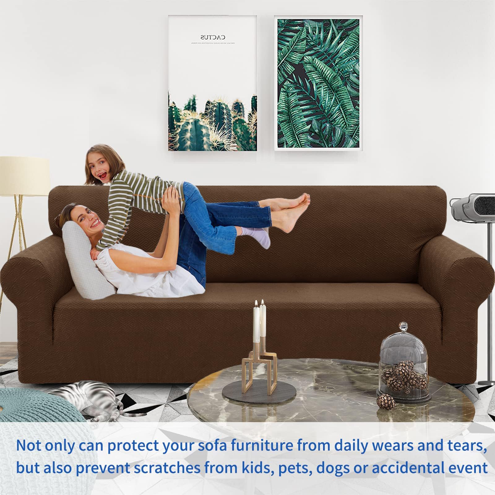 Znsayotx 1 Piece Jacquard Chair Slipcovers For Living Room High Stretch Chair Covers With Arms Anti Slip Pets Friendly Couch Sofa Armchair Cover Furniture Protector (Small, New Pattern Coffee)