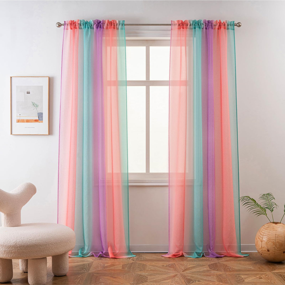 Yancorp Sheer Curtain 2 Panels Semi Bedroom Curtains 84 Inches Length Linen Ombre Curtains Rod Pocket Drapes Girls Living Room M