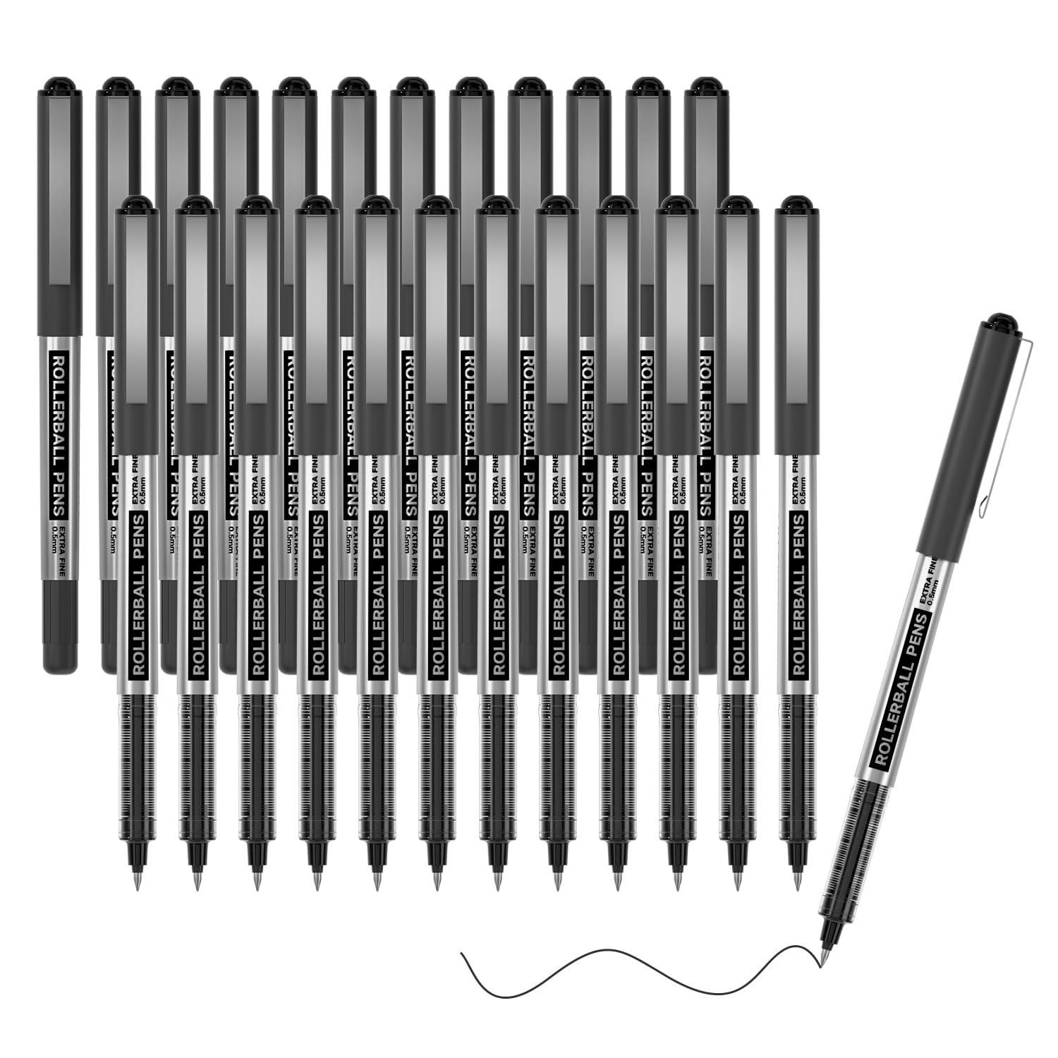 Shuttle Art Rollerball Pens, 25 Pack Black Fine Point Roller Ball Pens, 0.5Mm Liquid Ink Pens For Writing Journaling Taking Note