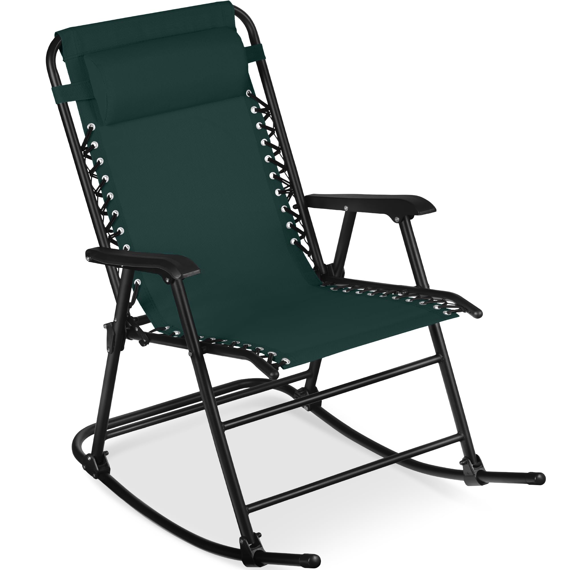 Best Choice Products Outdoor Folding Rocking Chair, Zero Gravity Lounge Chair, Patio Rocker w/Headrest Pillow - Forest Green