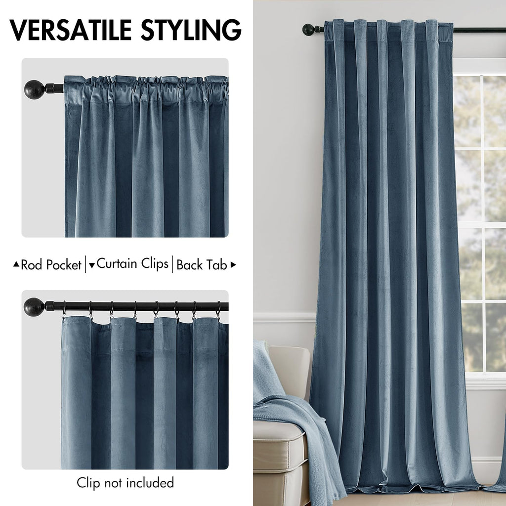 Miulee Velvet Curtains 84 Inches - Luxury Blackout Curtains For Bedroom Living Room Super Soft Light Blue Thermal Insulated Dusty Blue Window Drapes Back Tab, Stone Blue, W52 X L84 Inches, 2 Panels