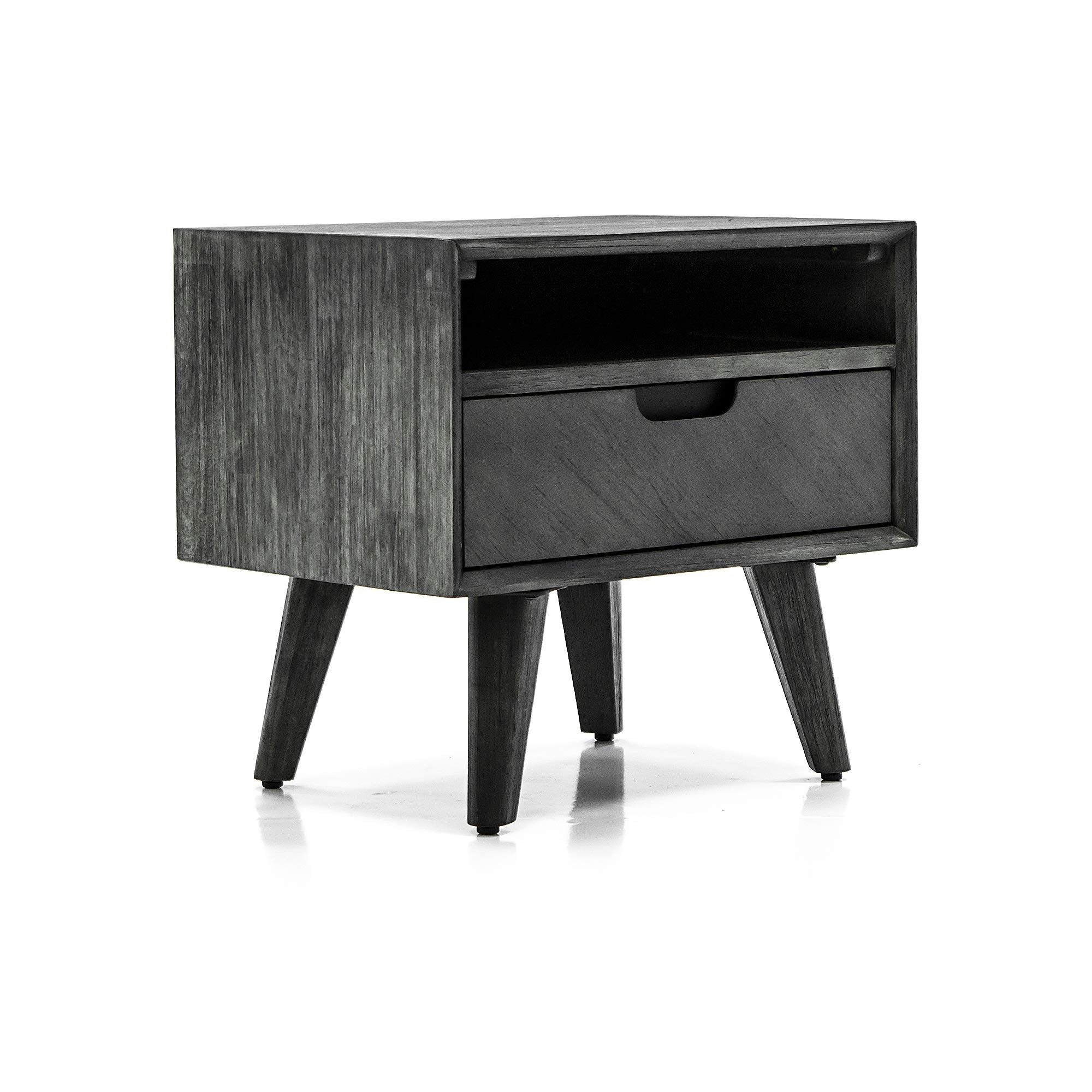 Mohave Mid-Century Acacia Bedside Table Nightstand, 22' Wide, Tundra Gray