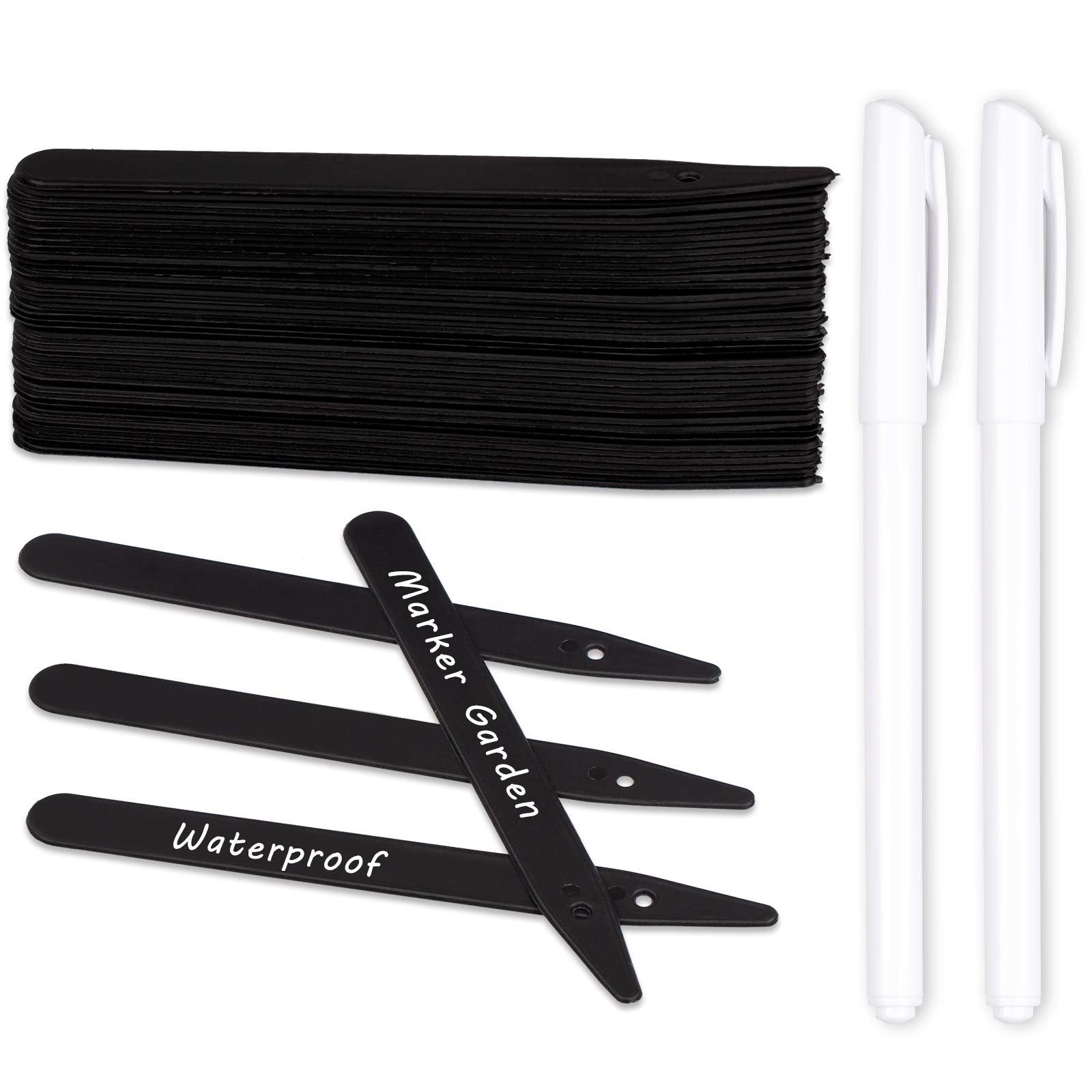 Whaline 200Pcs Thick Plastic Plant Label Garden Labels With Hole, Black Waterproof Garden Stake Sign Tags Garden Markers For See