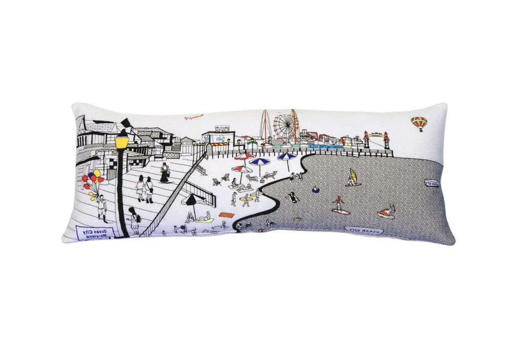 HomeRoots Cream 35' White Ocean City Maryland Daylight Skyline Lumbar Decorative Pillow