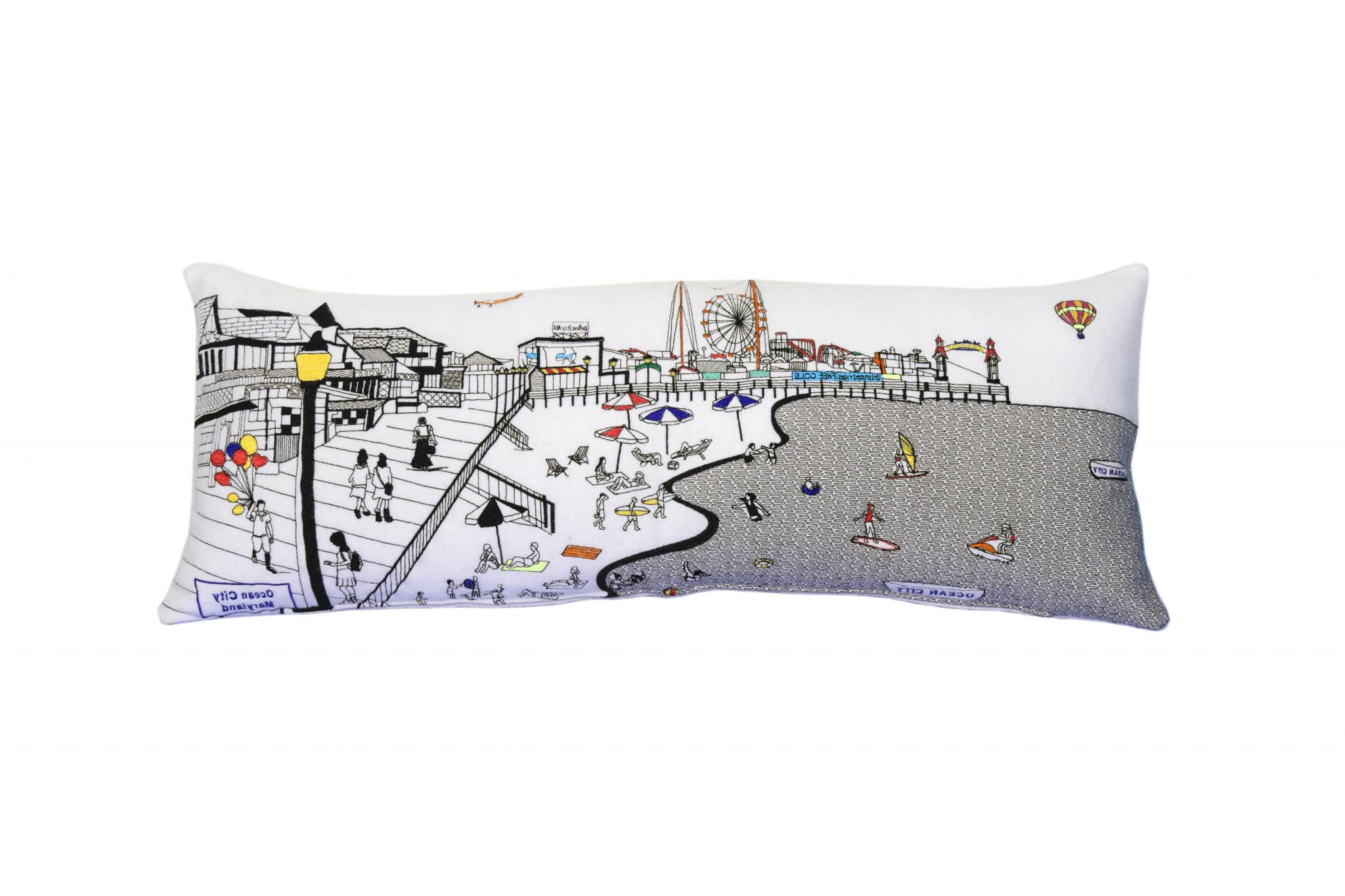 HomeRoots Cream 35' White Ocean City Maryland Daylight Skyline Lumbar Decorative Pillow