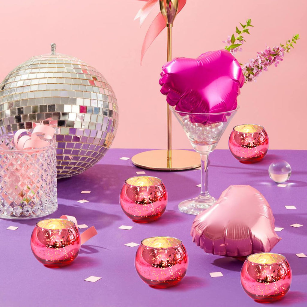 Lamorgift 12 Pcs Hot Pink Candle Holders For Barbie Birthday Party Decorations- Summer Bridal Shower Decorations, Votive Candle