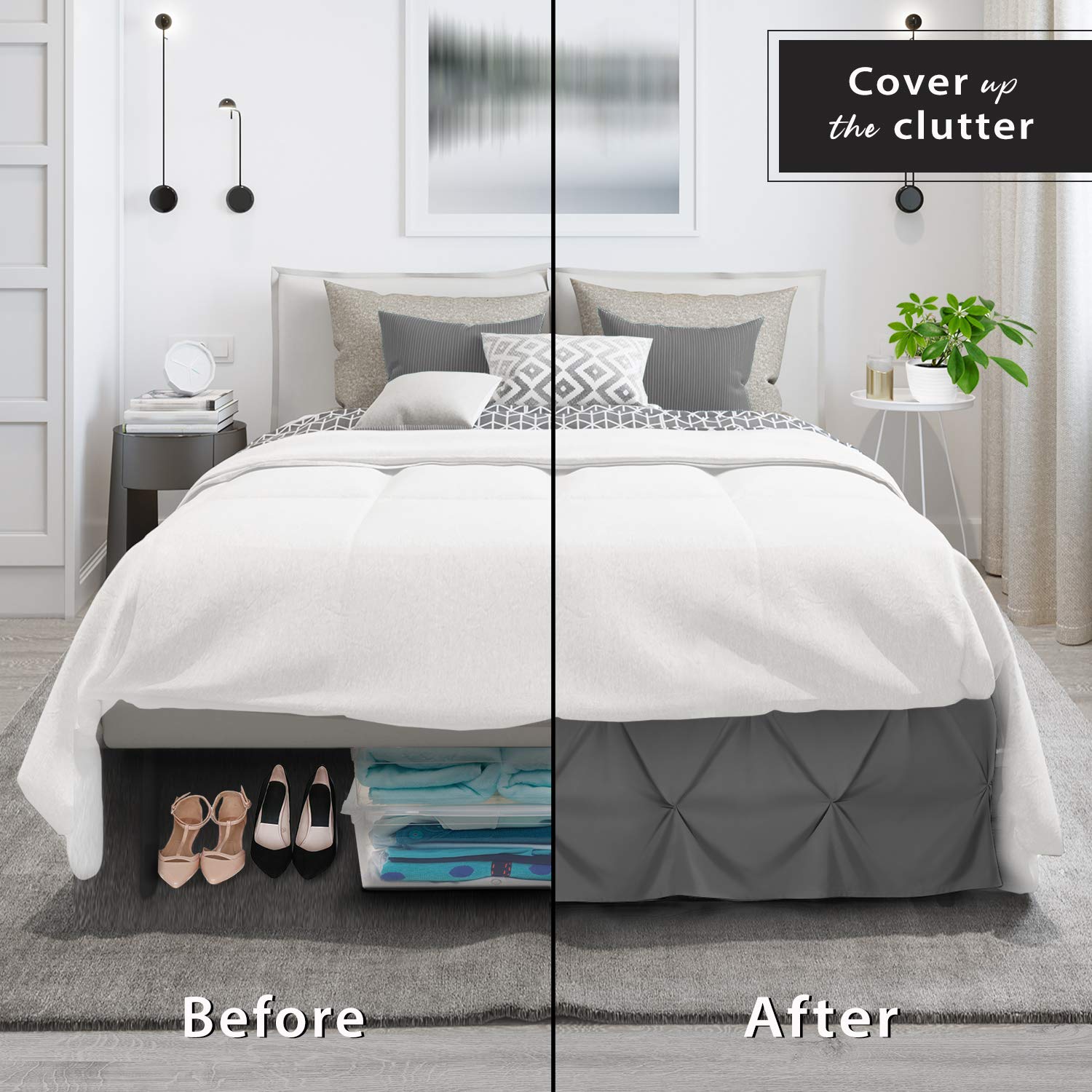 Nestl Grey Bed Skirt Cal King Size, Pinch Pleat Cal King Bed Skirt, 14' Inch Drop Cal King Bedskirt, Hotel Quality Grey Bed Skirts, Microfiber Bedskirt For Cal King Bed, Grey Cal King Bed Skirt