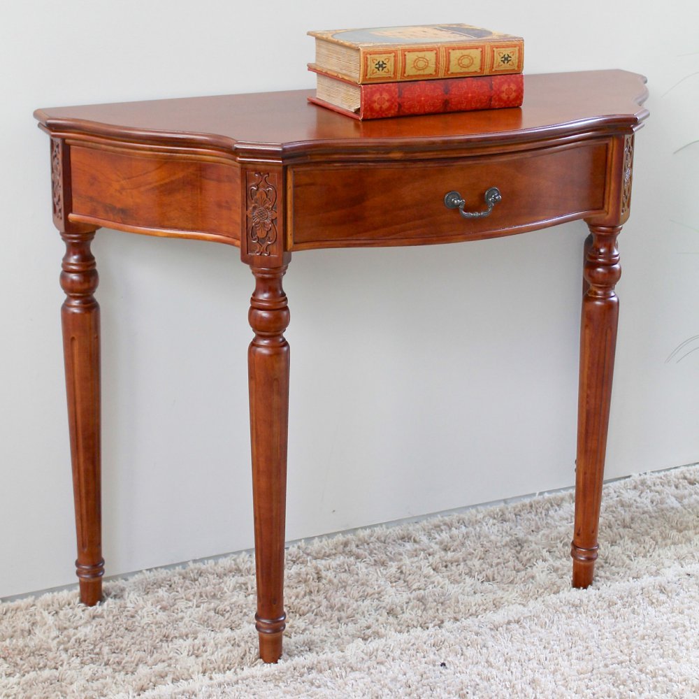 International Caravan Furniture Piece Carved Wood Half Moon Table