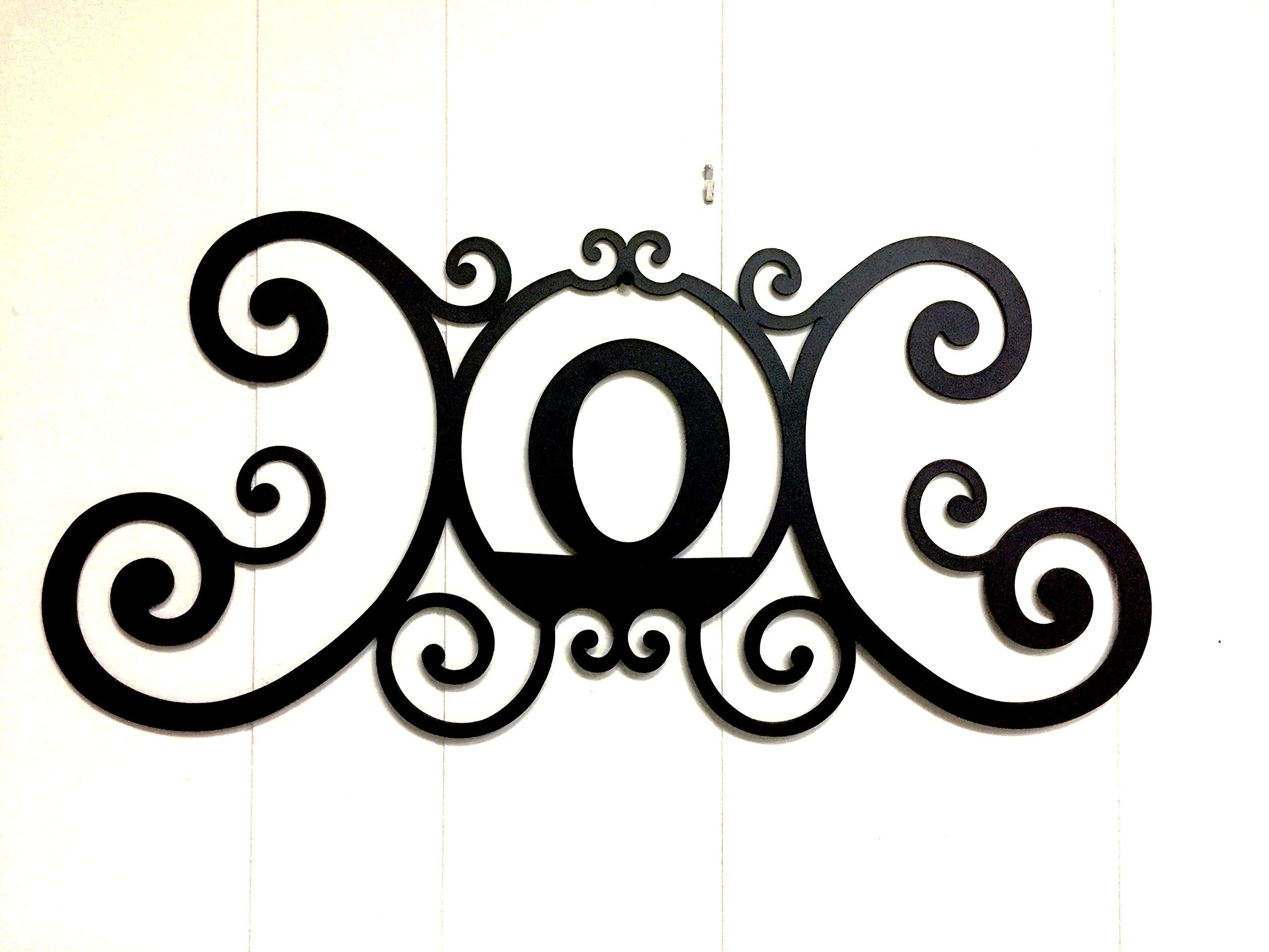 Bookishbunny Monogram Initial Letter A-Z Wrought Iron Metal Scrolled Door Wall Decoration Plaque Art, 24 x 11 inch 2mm Thick (O)