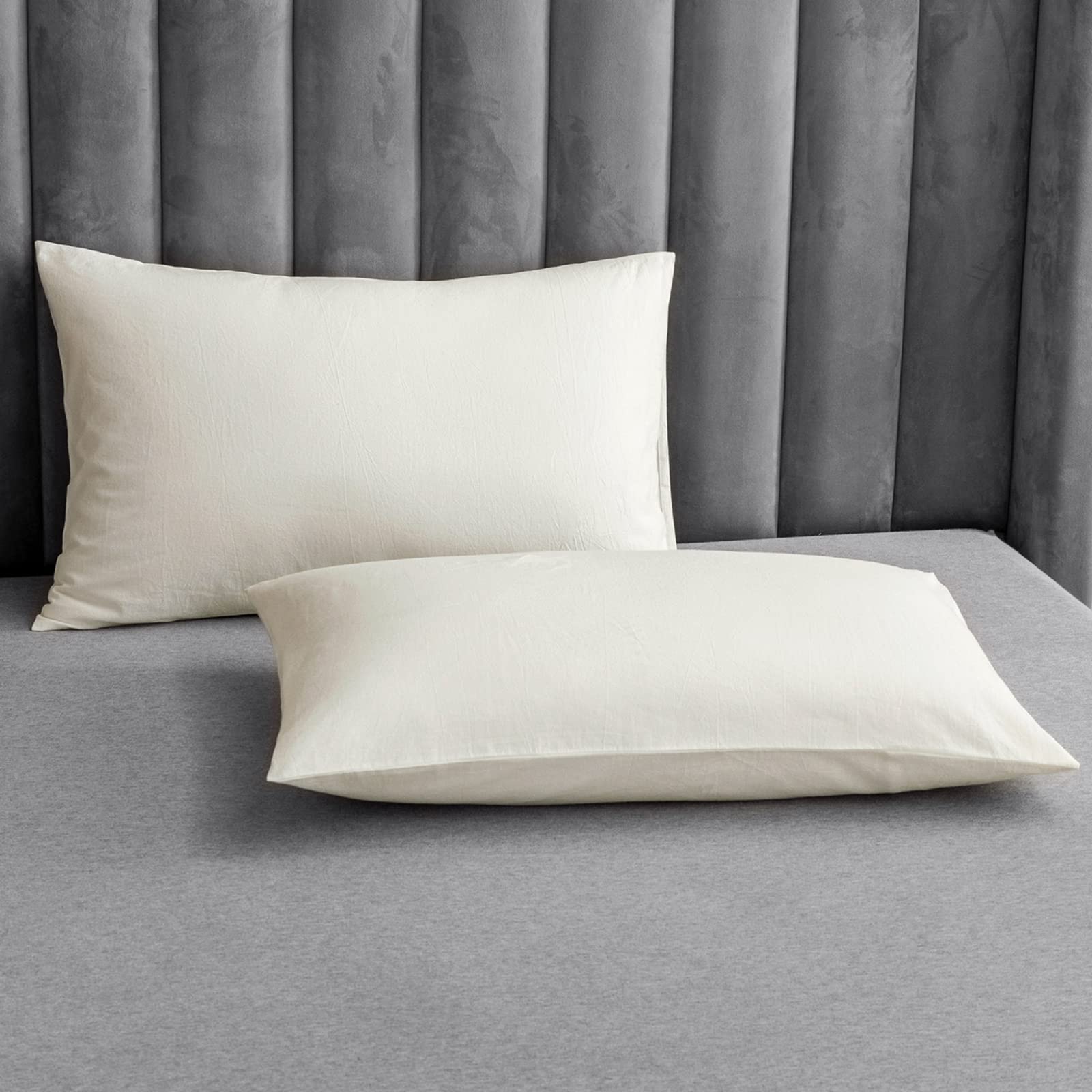 Jellymoni Pillowcases King Set Of 2 Cotton Envelope Pillow Covers Cream White 20  36In Bed Pillow Cases 100% Washed Cotton Soft