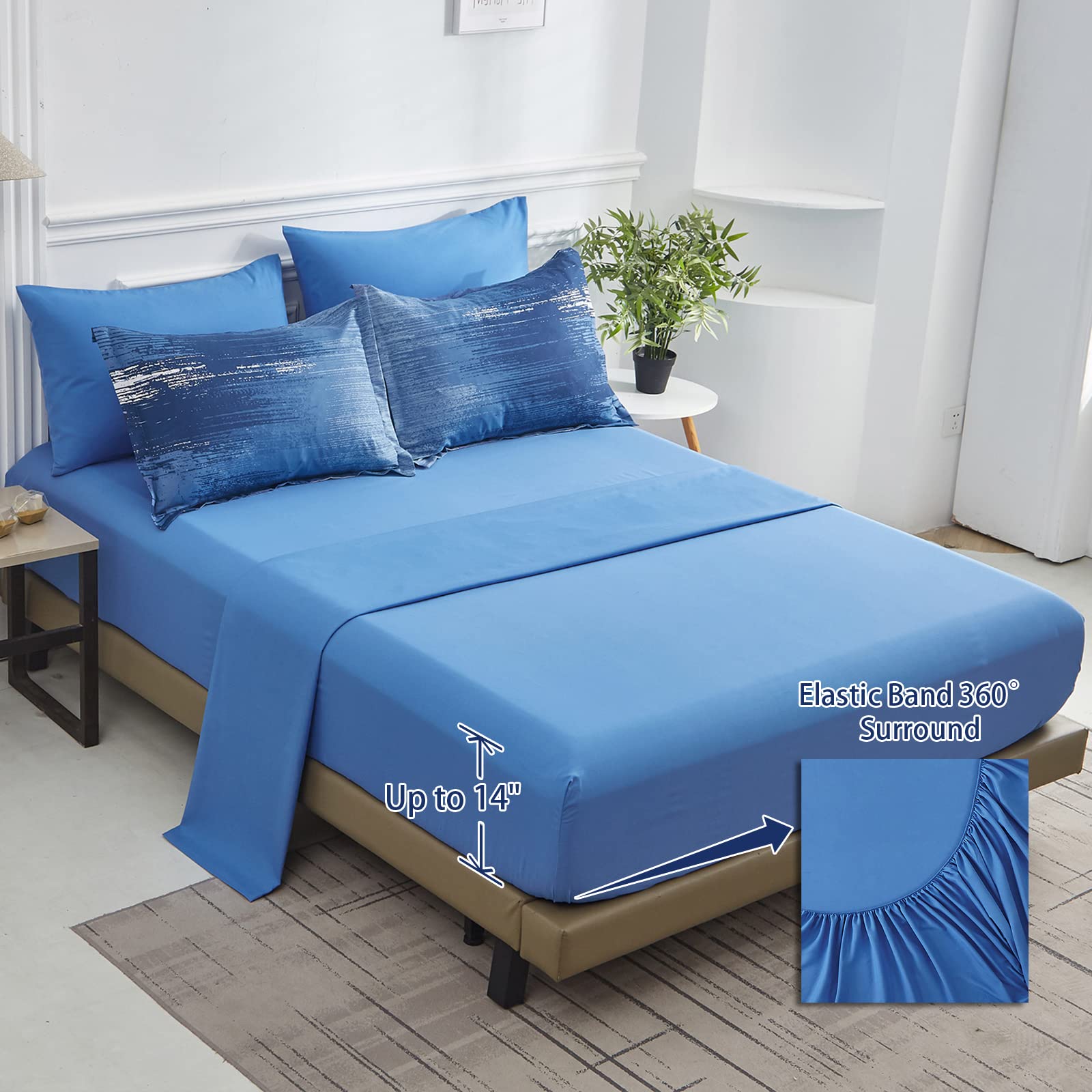 Dinjoy Ombre Blue Comforter Set Twin Size Reversible Gradient Blue Grey Boho Bedding Set For Men Women 7 Pieces Bed In A Bag Boh