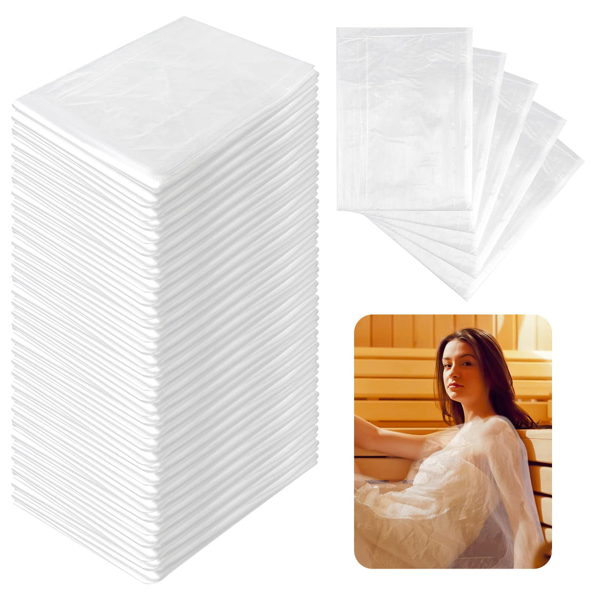 Vaipi 100 Pcs Plastic Sheeting For Body Wrap, 86X47 Inch Sauna Blanket Liners Plastic Sauna Wrap Disposable Film Bathtub Bag Sau