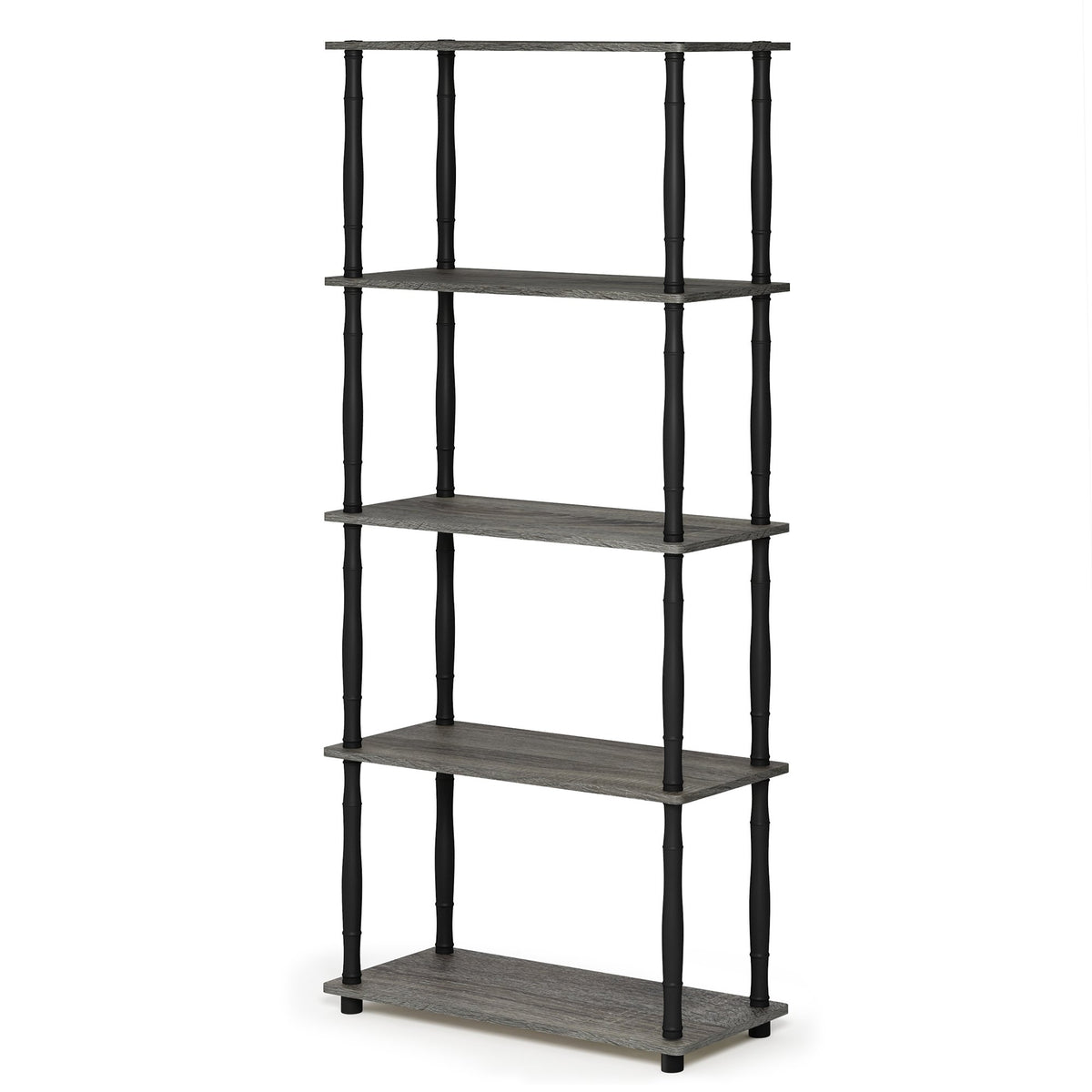 Furinno Turn-N-Tube 5-Tier Multipurpose Shelf Display Rack With Classic Tubes, French Oak Grey/Black