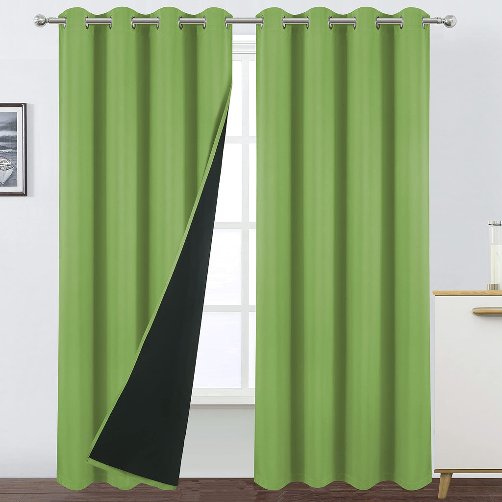LEMOMO 100% Blackout Curtains 52 x 95 Inch/Light Green Curtains 2 Panels with Black Lining Room Darkening Thermal Insulated Bedr
