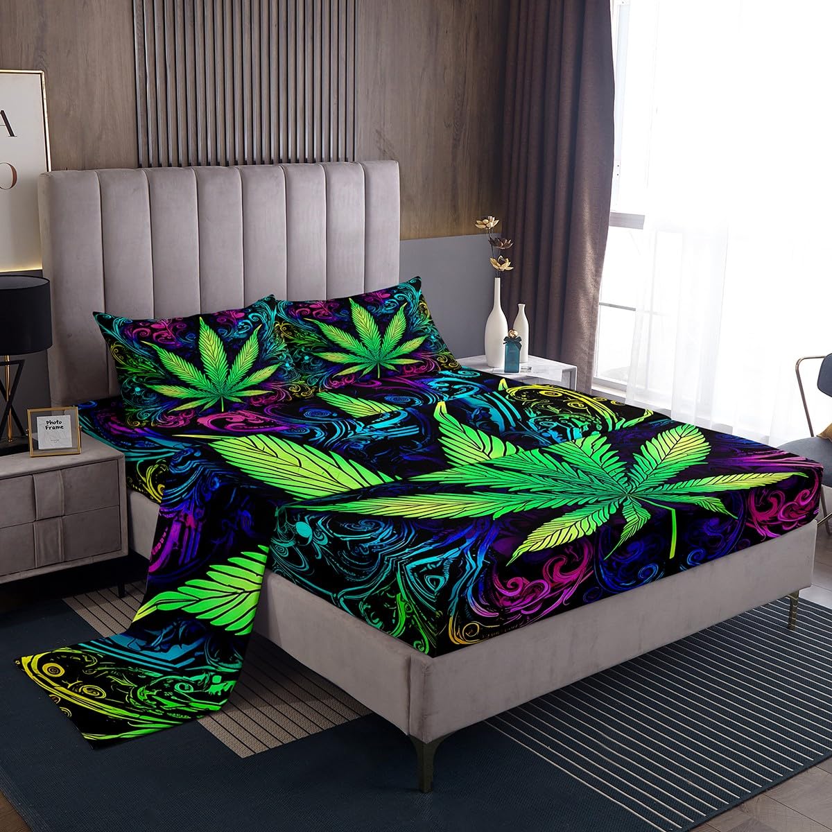 Feelyou Kid'S Bed Sheet Set Twin Marijuana Sheets Set Cannabis Weed Leaf Bedding Set For Boys Girls Teens Bedroom Decor Ultra So