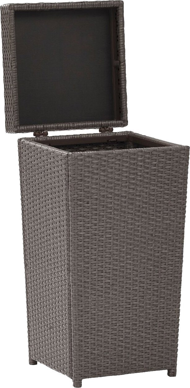 Crosley Furniture Palm Harbor Resin Wicker Outdoor Trash Can With Lid for Backyard, Patio, Deck, Balcony, Gray