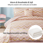 Pink Comforter Set King Size Metallic Blush And Rose Gold Bedding Set, 4 Piece Lightweight Microfiber Comforter For Teen Girls W