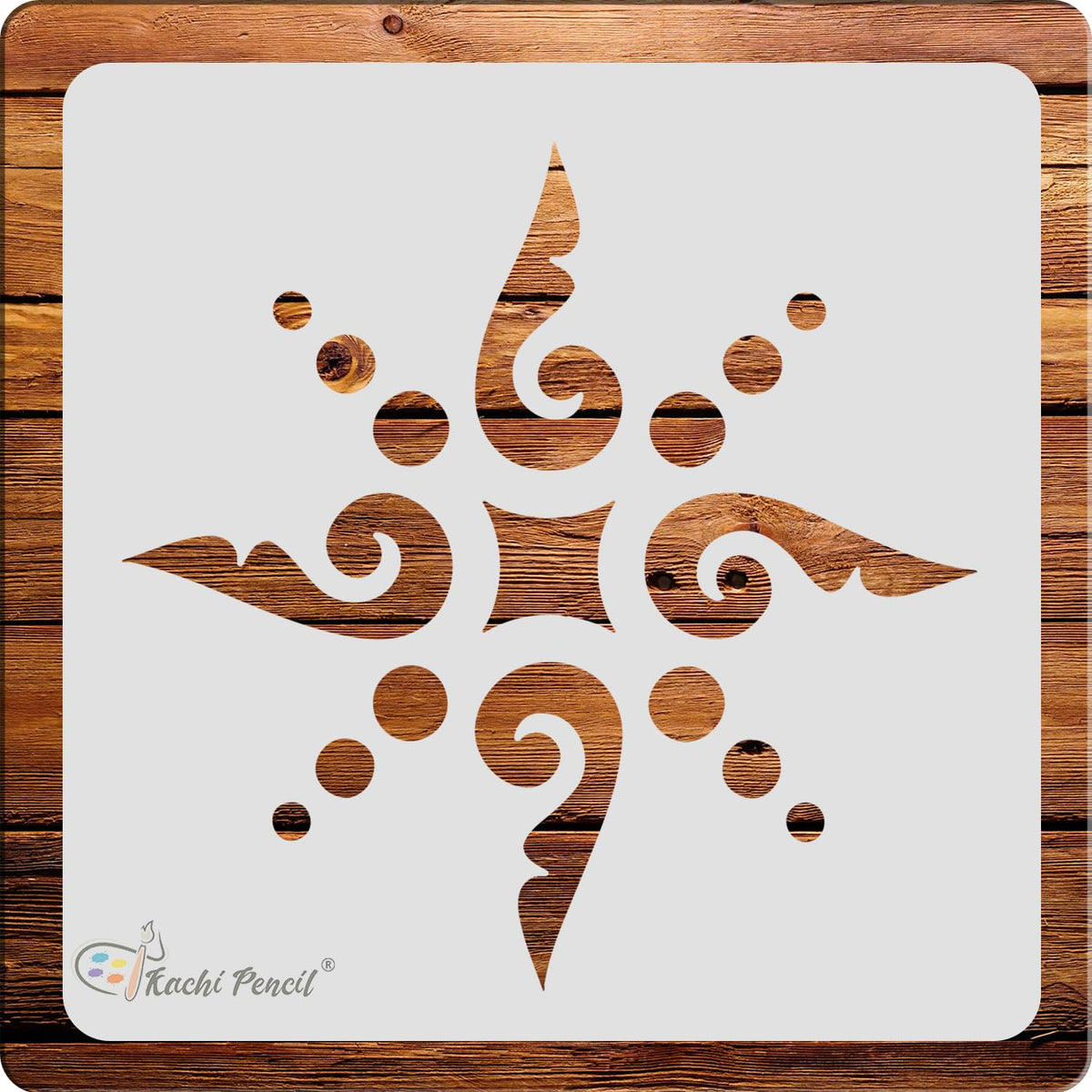 Kachi Pencil Floral Design Art Craft Stencil for Art and Painting, Size 6 x 6 inch Reusable Stencil for Painting, Fabric, Glass,