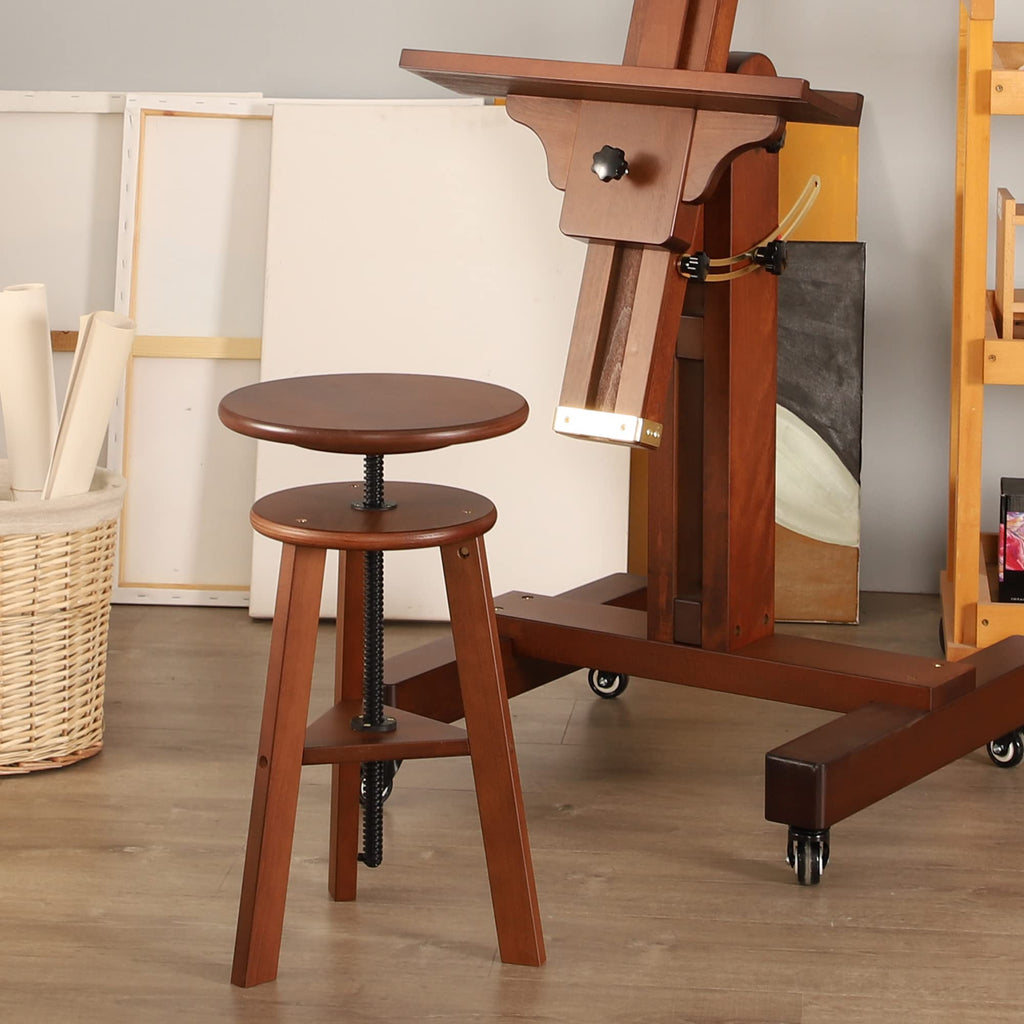 VISWIN Adjustable Wooden Stool 19-26 H, Beech Wood Art Chair, Walnut Finish, Ideal for Drafting, Painting, Home & Office Use