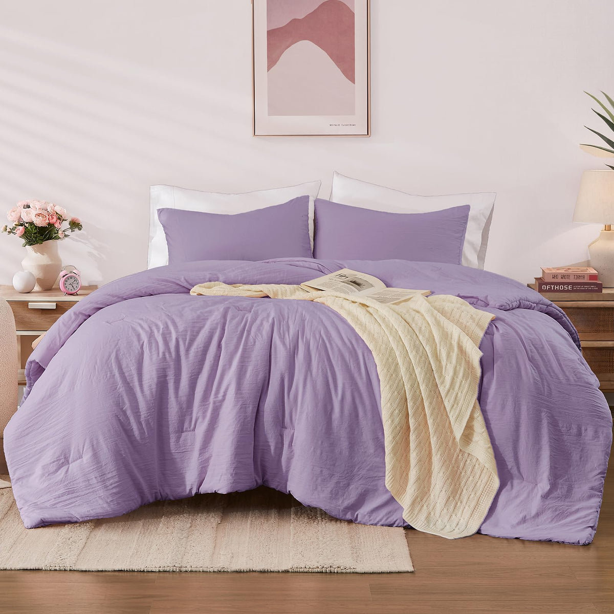 Wrensonge Queen Size Comforter Sets, Lavender Purple 3 Piece Soft Fluffy Queen Comforter Set (1 Queen Comforter With 2 Pillow Sh