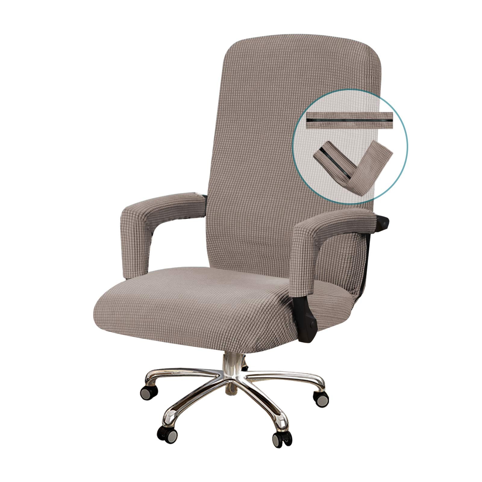 Turquoize Office Chair Cover Stretch Office Chair Covers With Arms Computer Chair Cover Universal Removable Rotating Boss Office Chair Slipcovers Desk Chair Cover For Dogs Cats Pets, Taupe