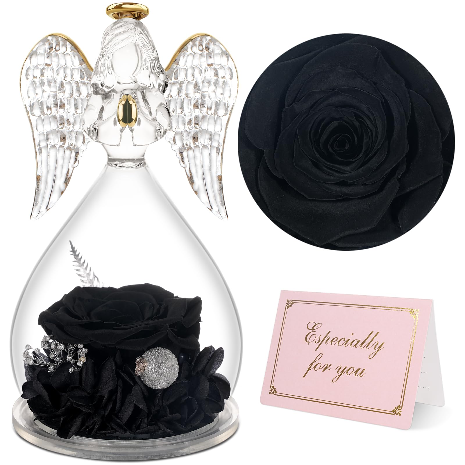 Yamonic For Mom Birthday Gifts For Mom, Angel Figurines With Real Rose Gifts For Her Mom Grandma,Preserved Rose Angel Figurines