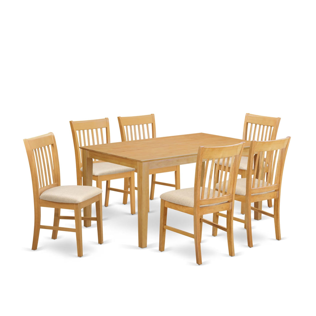 East West Furniture CANO7-OAK-C 7 Piece Kitchen Table & Chairs Set Consist of a Rectangle Dining Room Table and 6 Linen Fabric Upholstered Dining Chairs, 36x60 Inch, Oak