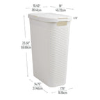 Mind Reader 40L Slim Laundry Hamper, Clothes Basket, Lid, Wicker Design, Plastic, 18''L X 10.4''W X 23.5''H, Set Of 2, White