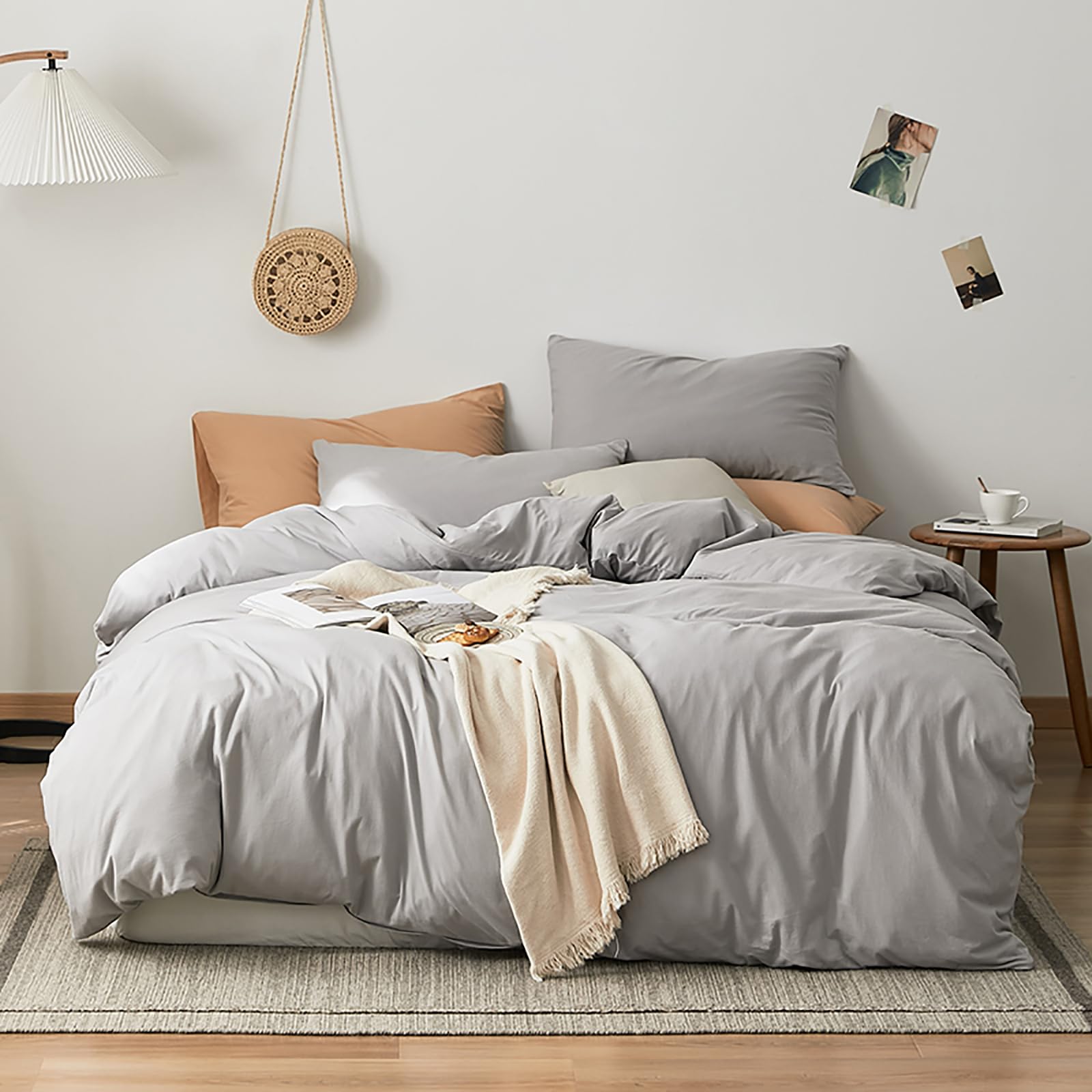 Luxlovery Silver Grey Comforter Set King Grey Bedding Comforter Set King Size Cotton Light Gray Bedding Set Soft Light Grey Bedd
