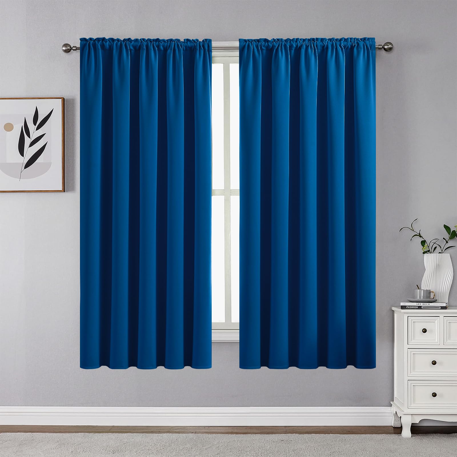 CUCRAF Royal Blue Blackout Curtains 54 inch Length 2 Panels Set, Rod Pocket Room Darkening Drapes for Bedroom Living Room, Insul