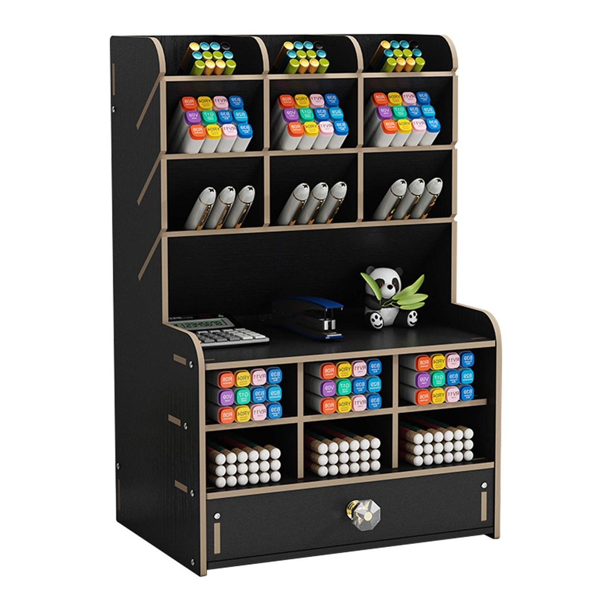 Marbrasse Wooden Desk Organizer, Multi-Functional Pen Holder, Desktop Stationary Organizer, Storage Rack For School Home Office