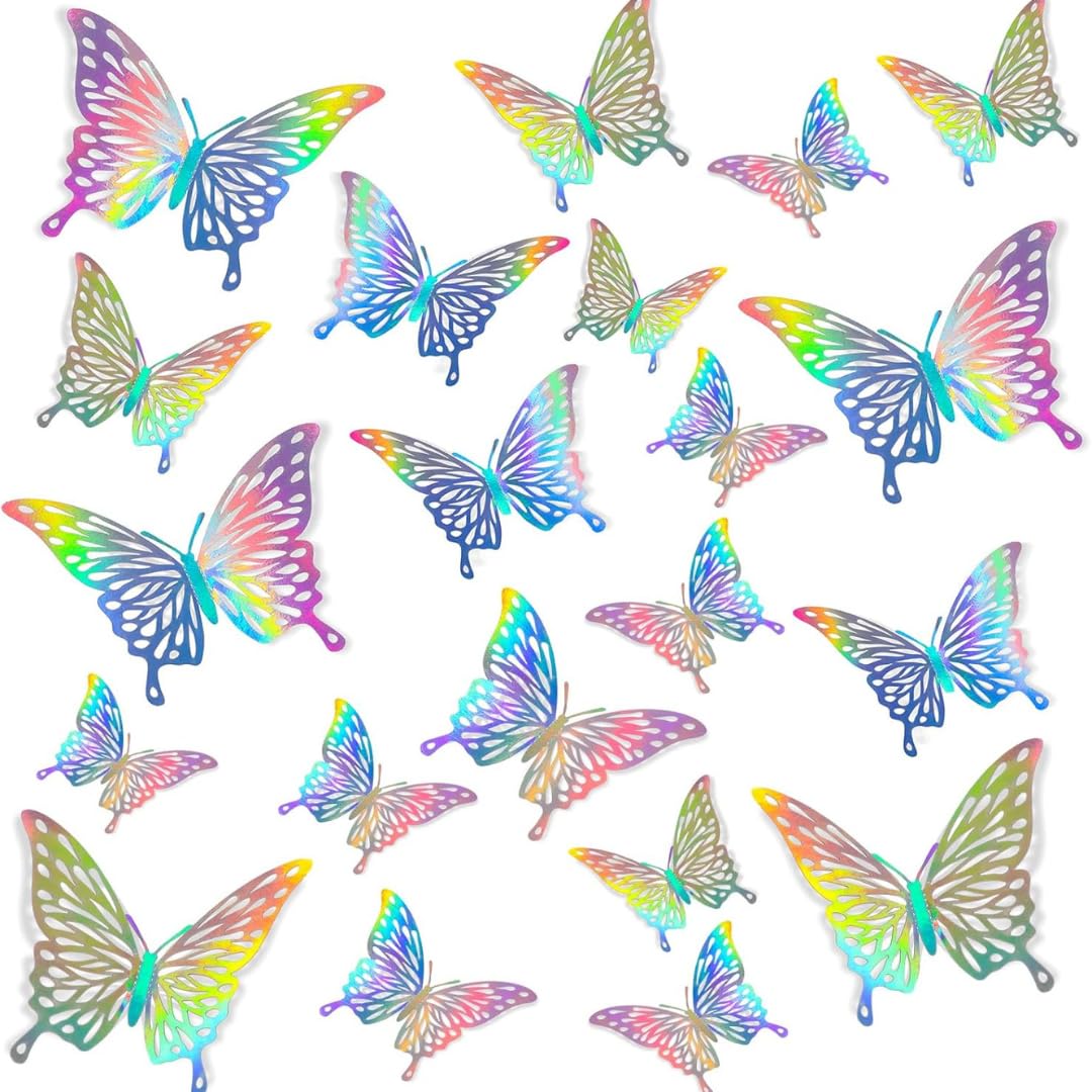 Wanna Party Pack Of 12 3D Laser Assorted Butterfly Wall Decor 3 Sizes, Birthday Decorations, Party, Baby Shower,Cake
