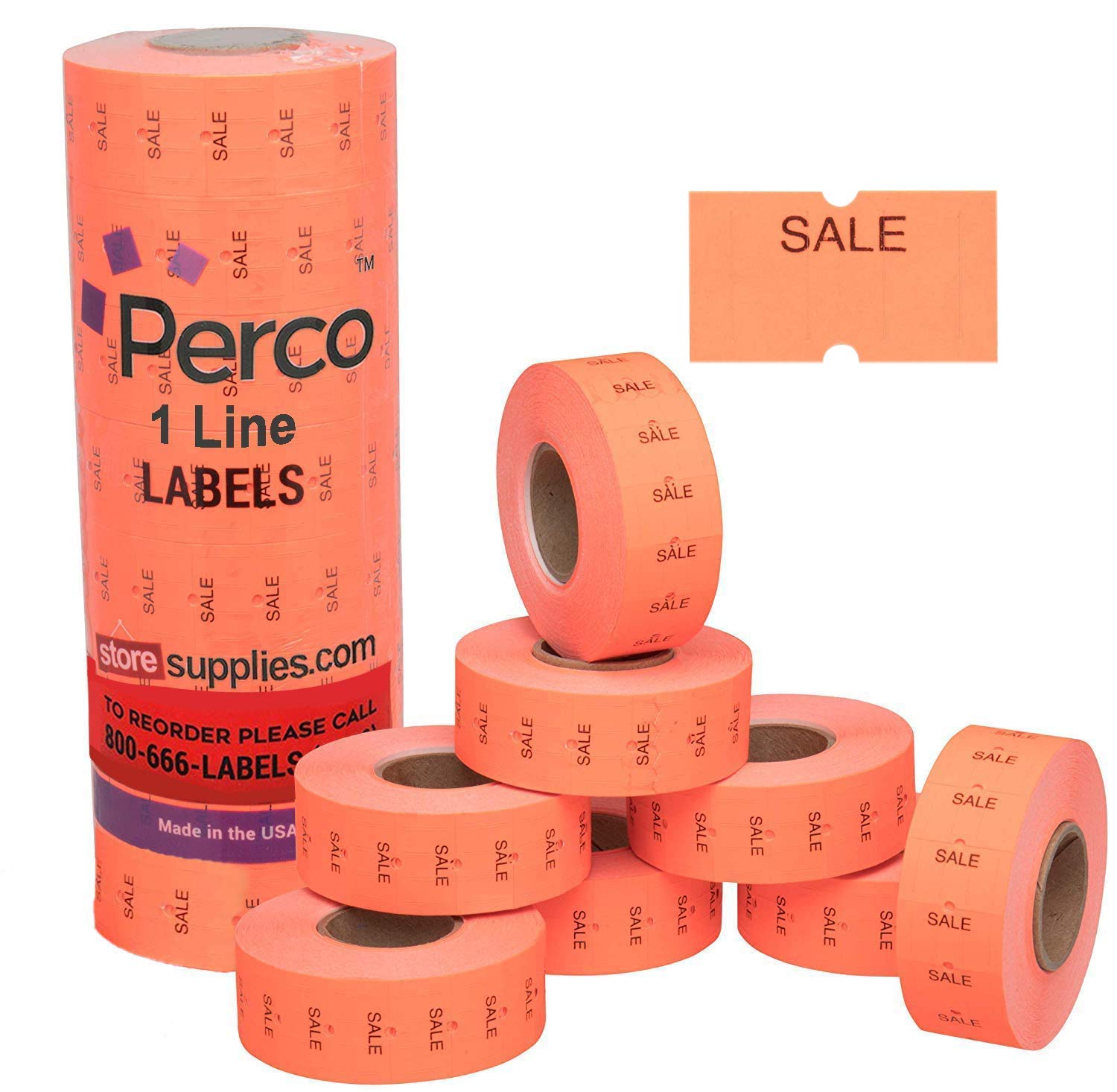 Perco 'Sale' Labels For Perco 1 Line Labeler Gun, Fluorescent Red - 1 Sleeve, 8,000 Labels