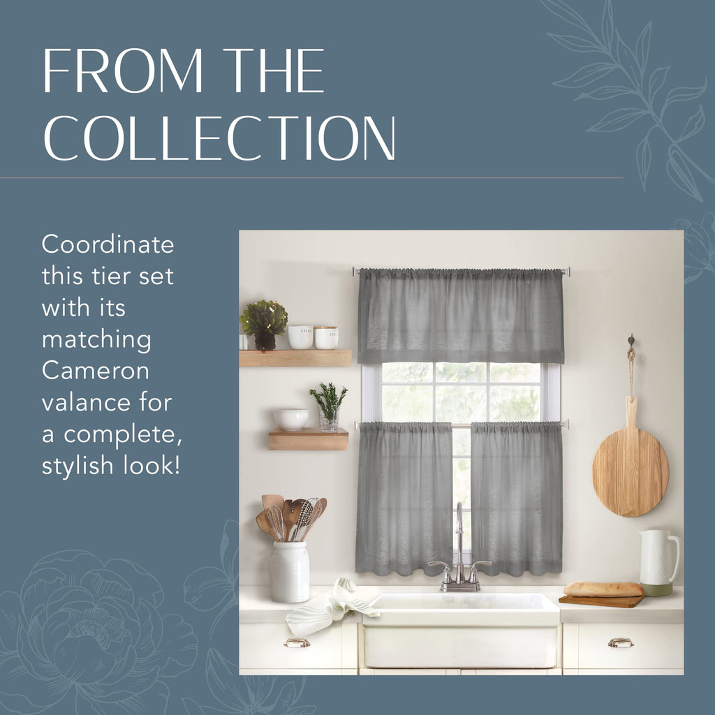 Elrene Home Fashions Cameron Linen Tier Curtains, 30'' W X 24'' L Each (Set Of 2 Tiers), Gray