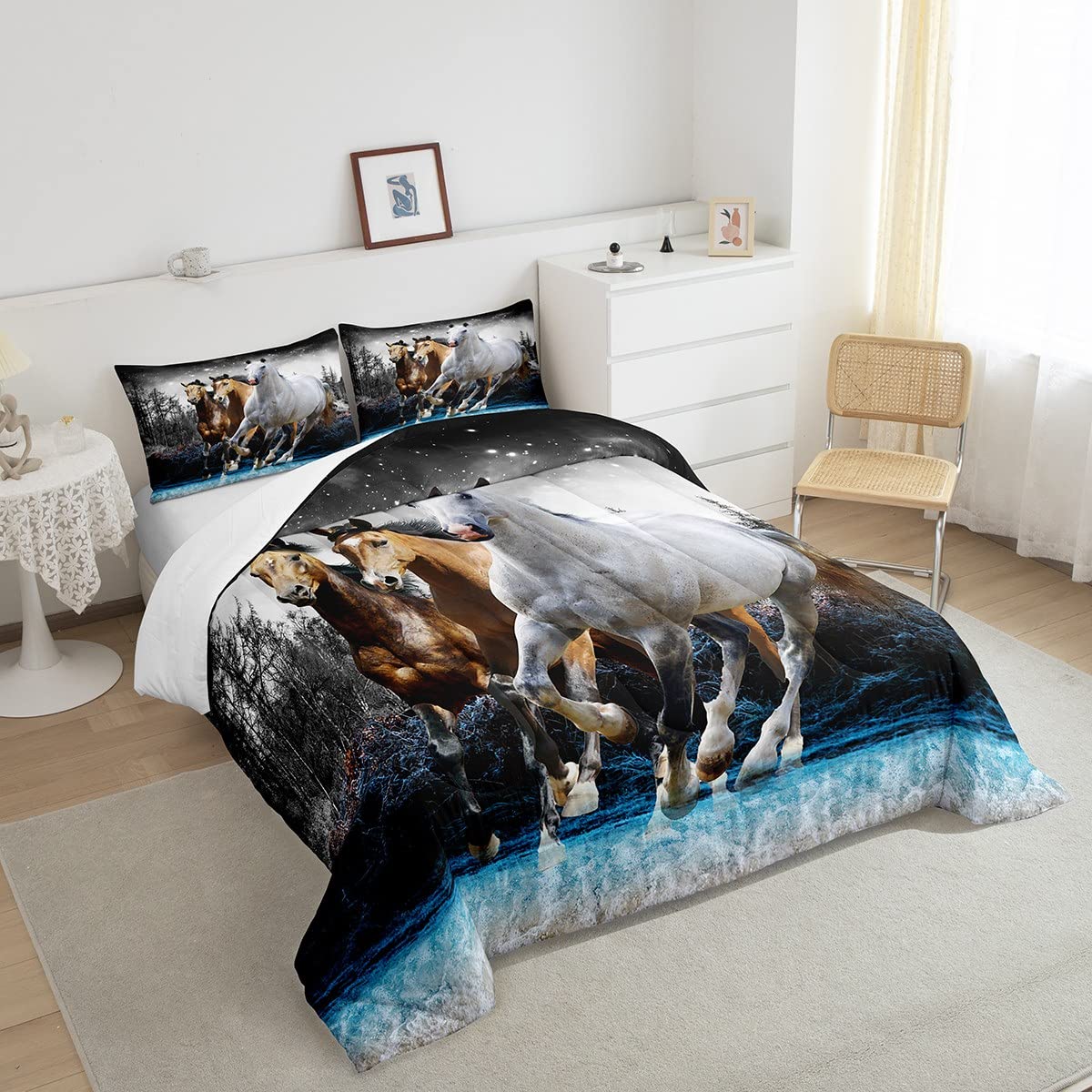 Feelyou Horse Comforter Set Galloping Horse Bedding Set For Kids Boys Girls Wildlife Comforter Farm Animal Quilt Set 1 Comforter