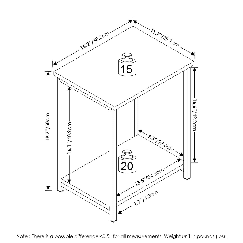 Furinno Simplistic Metal Frame End Table, 2-Pack, French Oak