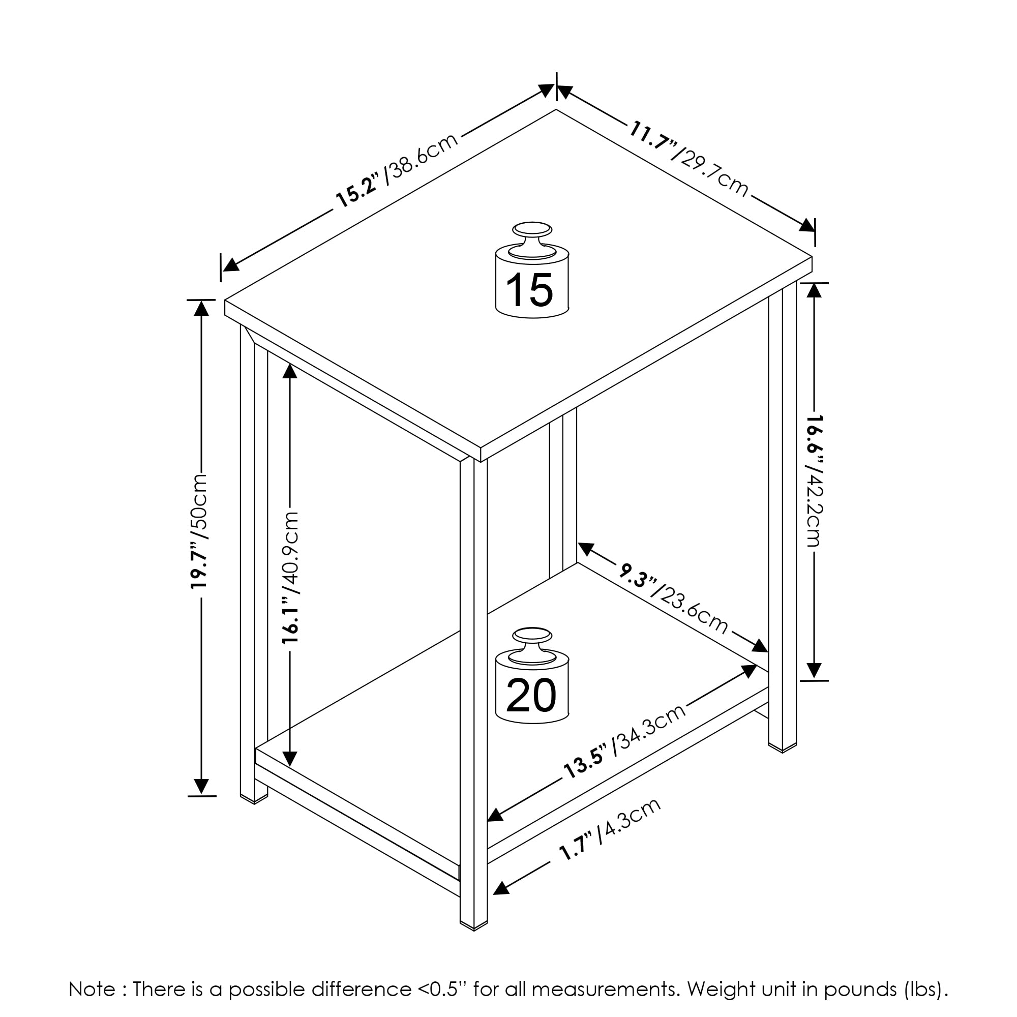 Furinno Simplistic Metal Frame End Table, 1-Pack, French Oak