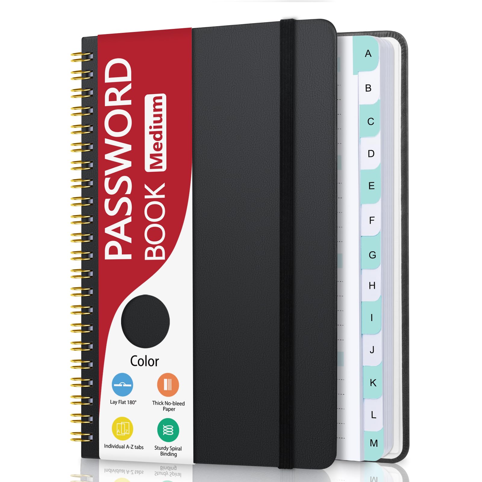Spiral Password Book With Individual Alphabetical Tabs, Hardcover Password Keeper Book For Seniors, Password Notebook For Home O