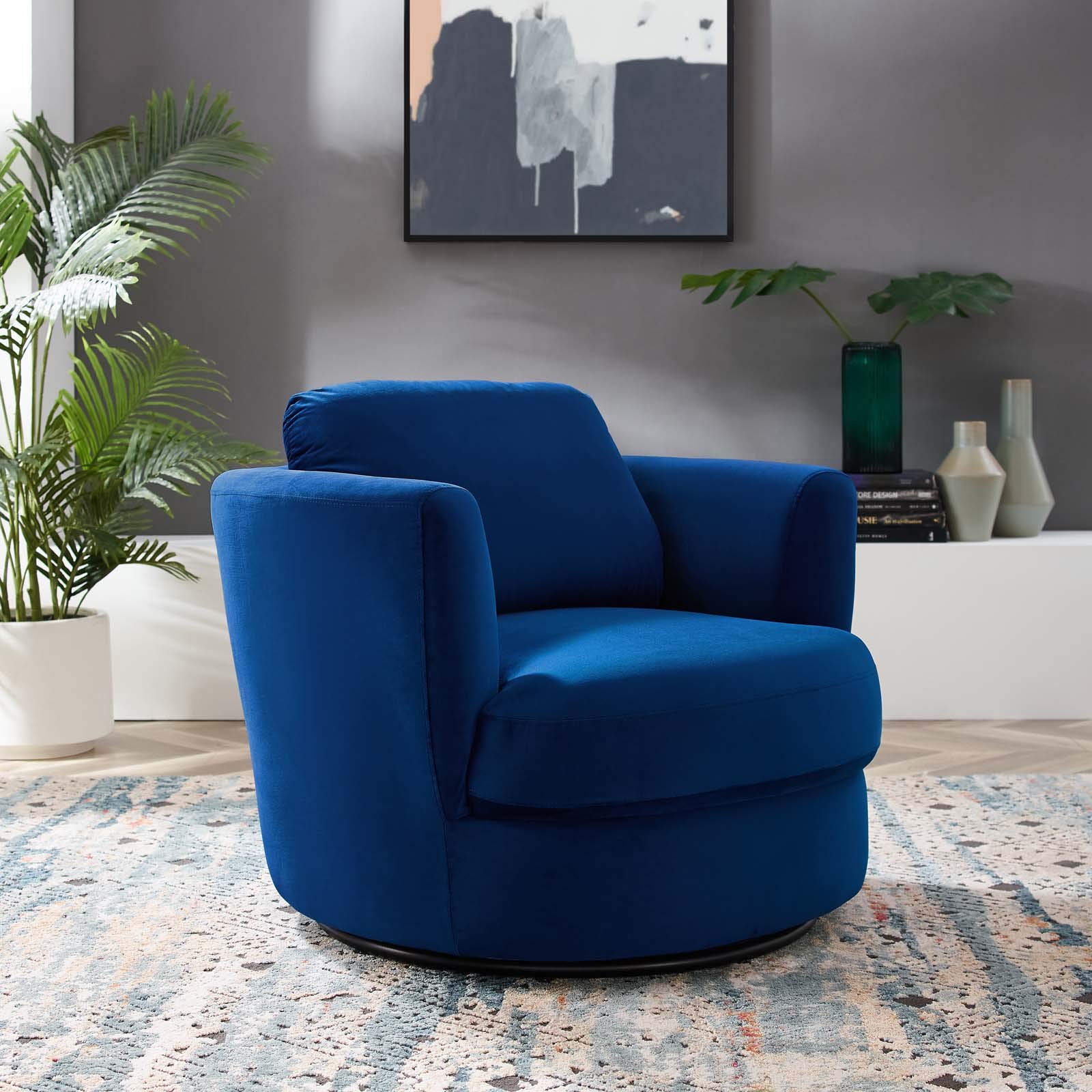 Modway Pirouette Channel Tufted Performance Velvet Swivel Chair In Navy