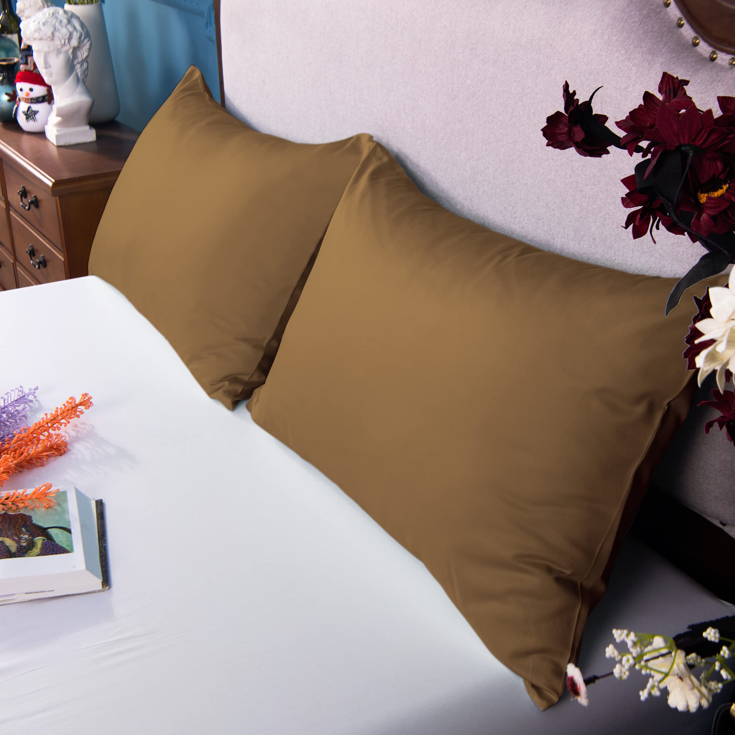 Ntbay 500 Thread Count 100% Egyptian Cotton Queen Pillowcases, Super Soft And Breathable Envelope Closure Pillow Cases, 20X30 Inches, Brown