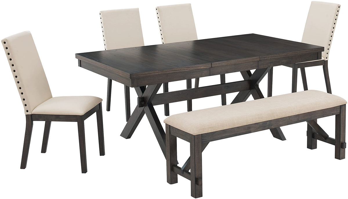 Crosley Furniture Hayden 6-Piece Modern Farmhouse Dining Table Set for 7 with 4 Parsons Chairs and a Bench, Slate