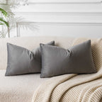 Juspurbet Grey Lumbar Velvet Throw Pillow Covers 12X20 Inch Set Of 2 For Living Room Couch Sofa Bedroom Decorative Rectangle Sol